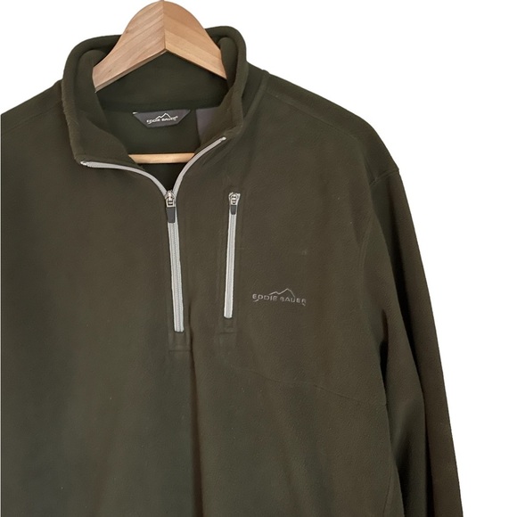 Eddie Bauer 1/4 Zip Up Collar Green Fleece Sweater Size: TL‎ - Picture 3 of 9